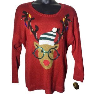 United States Of Sweaters Red Size 3X Reindeer Sequin Glasses Jingle Bell Antler